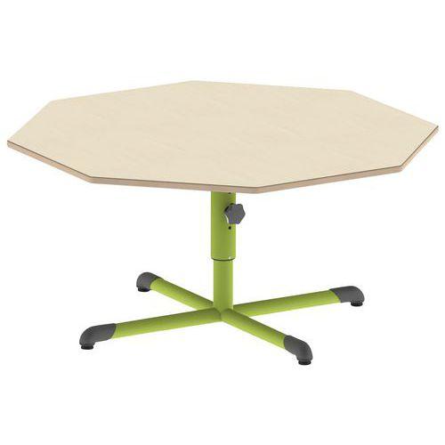 Illustration de : Table réglable Chloé octogonale pied central plateau beige - Mobidecor