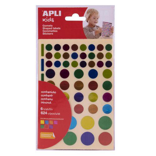 Illustration de : Pochette 624 gommettes rond métal 1-2 cm - Apli Kids