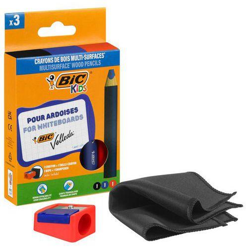 Illustration de : Etui 3crayons marqueurs effaçables à sec triangulaires - Bic