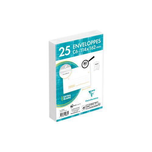 Illustration de : Enveloppes extra blanc C6 claircode 80g - Clairefontaine
