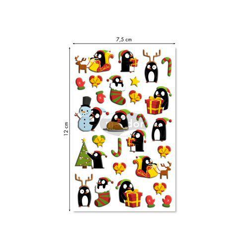 Illustration de : Etui 28 stickers 3d cooky 1 planche noël pingouins - Maildor