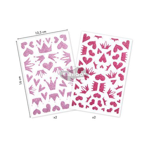 Illustration de : Etui 87 gommettes glitty coeurs / couronnes, rose - Maildor