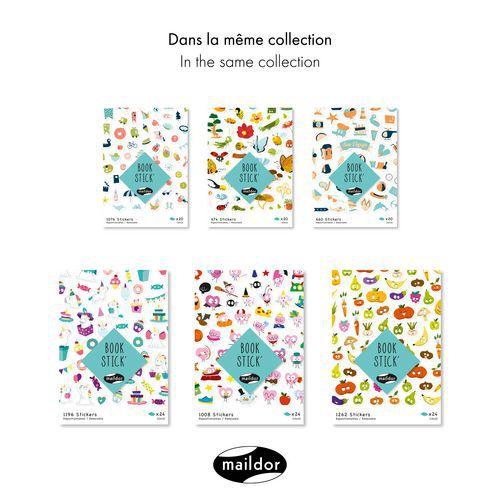 Illustration de : Carnet de 674 gommettes book stick botanique - Maildor