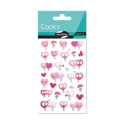 Illustration de : Etui 29 stickers 3d cooky 1 planche coeurs - Maildor