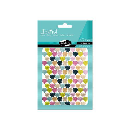 Illustration de : Etui 544 gommettes initial mini coeurs métal-pastel - Maildor