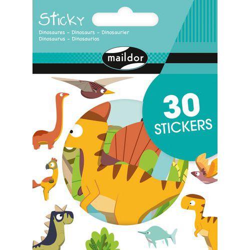 Illustration de : Etui 30 gommettes sticky dinosaures - Maildor