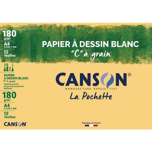 Illustration de : Pochette 12 feuilles dessin blanc c a grain 180 gr - Canson