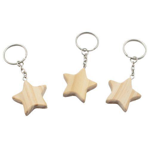 Illustration de : Set de 12 porte-clés bois en forme d'étoile à décorer