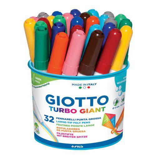 Illustration de : Pot 32 feutres turbo giant pointe extra large assortis - Giotto