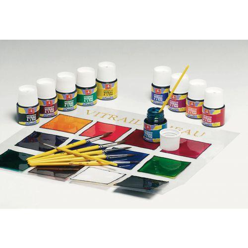 Illustration de : Assortiment 10 flacons vitrail à l'eau 45ml - Pébéo