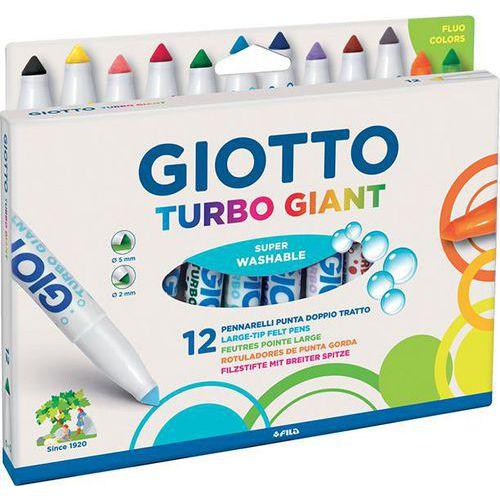 Illustration de : Etui 12 feutres pointe extra large turbo giant omyacolor - Giotto