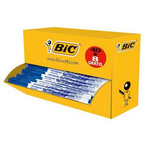 Illustration de : Pack collectivité 48 feutres velleda pointe fine encre bleue - Bic