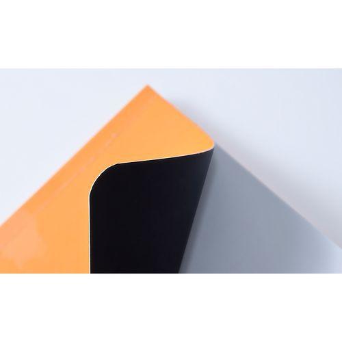 Illustration de : Carnet orange souple élastique petits carreaux, cadre en-tête - Rhodia