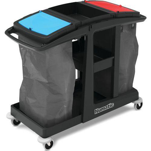 Illustration de : Chariot avec zone de stockage, 2 collecteurs de déchets 120L