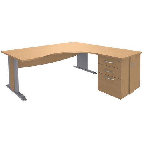 Illustration de : Pack bureau asymétrique Quatuor pied L retour droite + caisson Manutan Expert