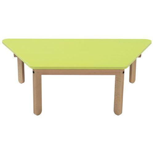 Illustration de : Table Lili trapèze, plateau couleur, piétement bois hêtre