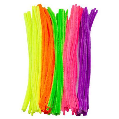 Illustration de : 100 chenilles fluo Ø 6 mm x 30 cm 5 couleurs