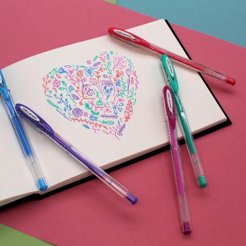 Illustration de : Pochette de 5 stylos roller pailletés Signo - Uni-Ball