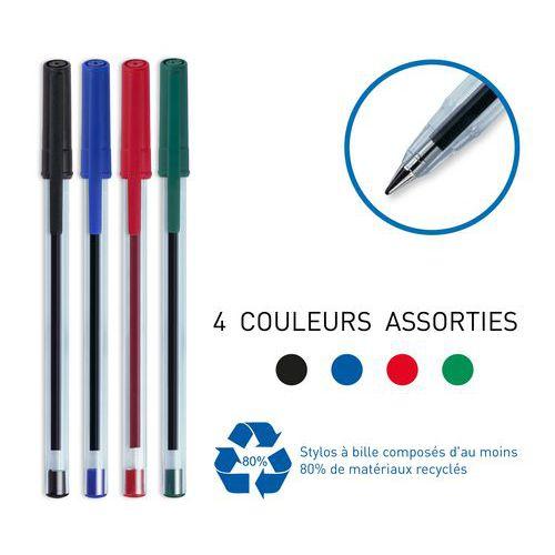 Illustration de : Etui 4 stylos bille plastique recyclé 4 couleurs