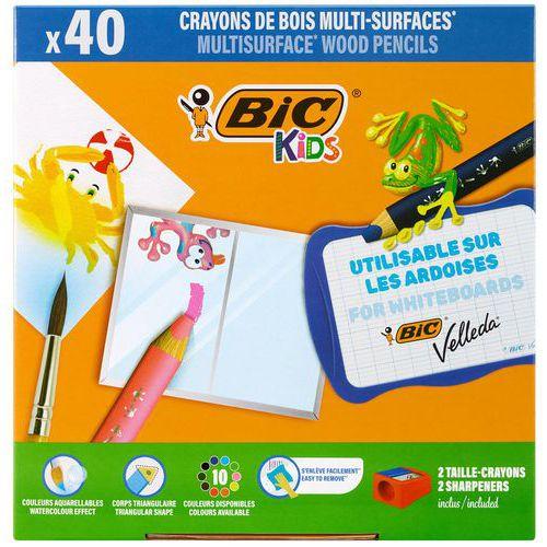 Illustration de : Classpack 40 crayons de couleurs triangulaires 3 en 1 - Bic Kids