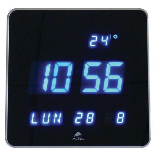 Illustration de : Horloge murale carrée LED bleu