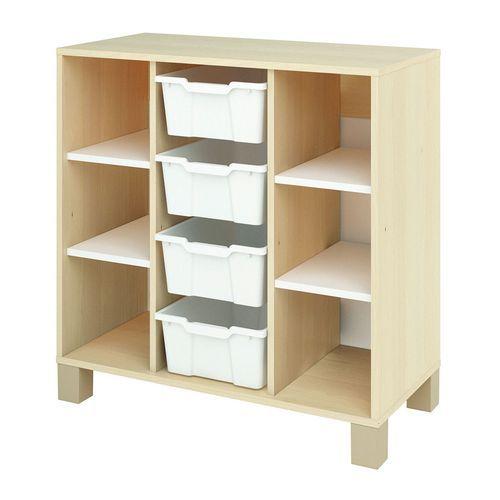 Illustration de : Meuble bas Confetti avec pieds et 4 bacs