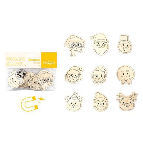 Illustration de : Pack d'aimants Noël en bois à colorier 9 pièces - Loolipo