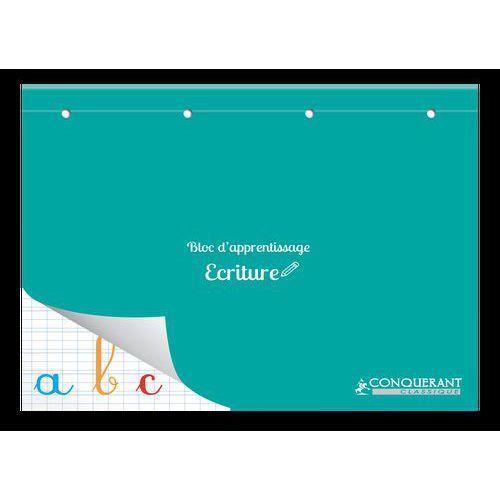 Illustration de : Bloc apprentissage écriture A4 perforé double ligne 3mm - Conquerant