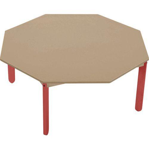 Illustration de : Table Lili octogonale, plateau hêtre, piétement bois couleur