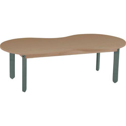 Illustration de : Table Lili cacahuète, plateau hêtre, piétement bois couleur