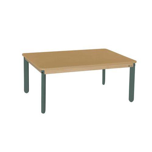 Illustration de : Table Lili rectangulaire, plateau hêtre, piétement bois couleur