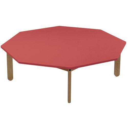 Illustration de : Table Lili octogonale, plateau couleur, piétement bois hêtre