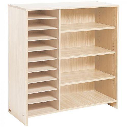 Illustration de : Meuble haut à cases et à étagères teinte bouleau - Nathan