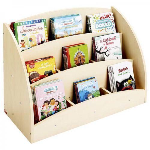Illustration de : Bac livres présentoir roulettes 9compartiments teinte bouleau - Nathan