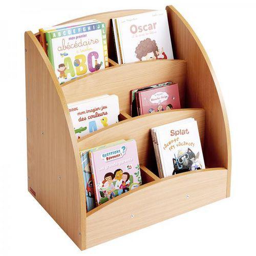 Illustration de : Bac livres présentoir roulettes 6 compartiments teinte hêtre - Nathan