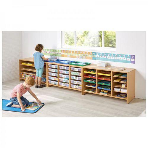 Illustration de : Meuble d'activités 15 bacs teinte hêtre - Nathan