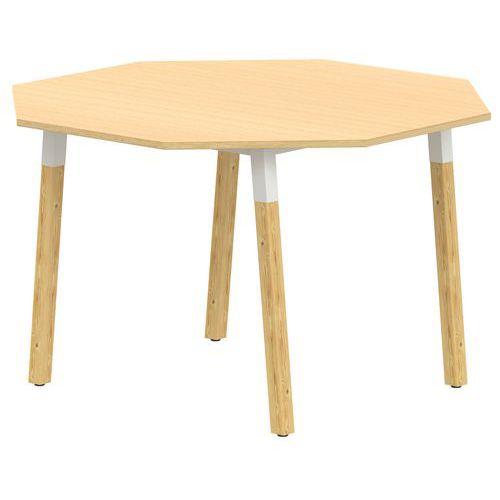 Illustration de : Table 4 pieds inclinés métal/bois octogonale Ø 120 cm stratifié ABS