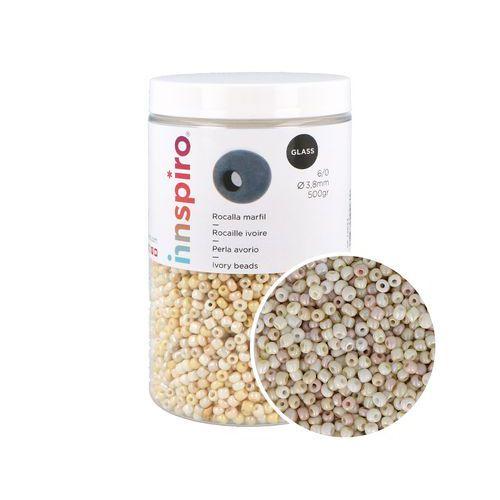 Illustration de : Bocal 500 g perles de rocaille ivoire 4 tons Ø 3.8 mm - Innspiro
