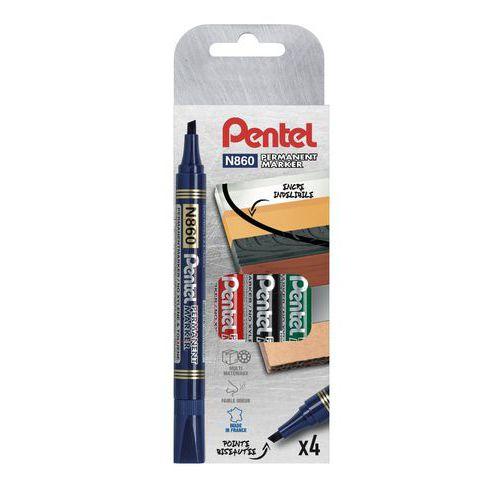 Illustration de : Etui 4 marqueurs pointe biseautée n860 - Pentel