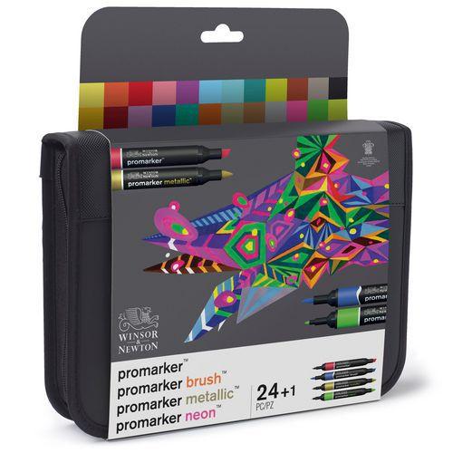 Illustration de : Trousse 24 promarkers assortis double pointe